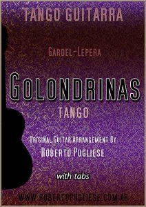 Golondrinas - tapa de la partitura para guitarra del tango de Gardel. Arreglo del maestro argentino Roberto Pugliese. Con video